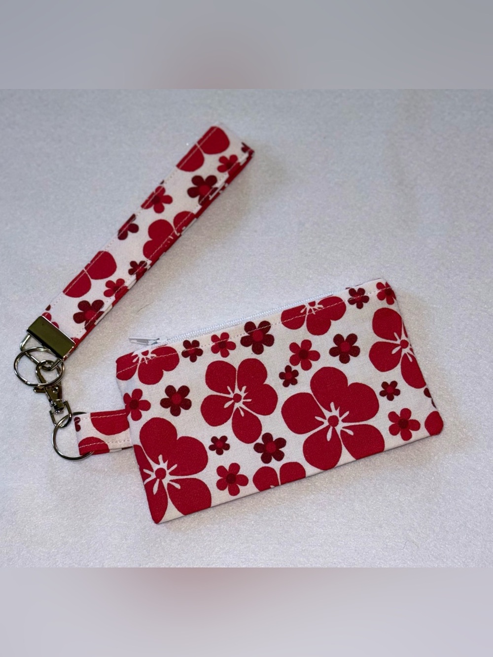 Red Floral Coin Purse Wristlet Keyfob